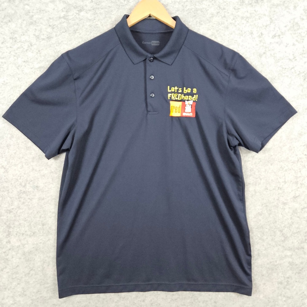 CornerStone Unisex Navy Blue‎ Fred Head McDonald's Polo Shirt Size L Polyester